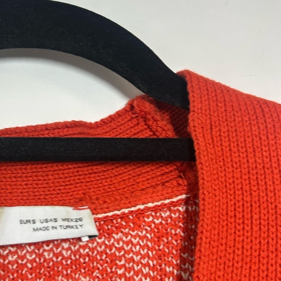 Zara Orange Jacquard Floral Geometric Chunky Knit Sweater Size S retro cozy 70s - Picture 11 of 13